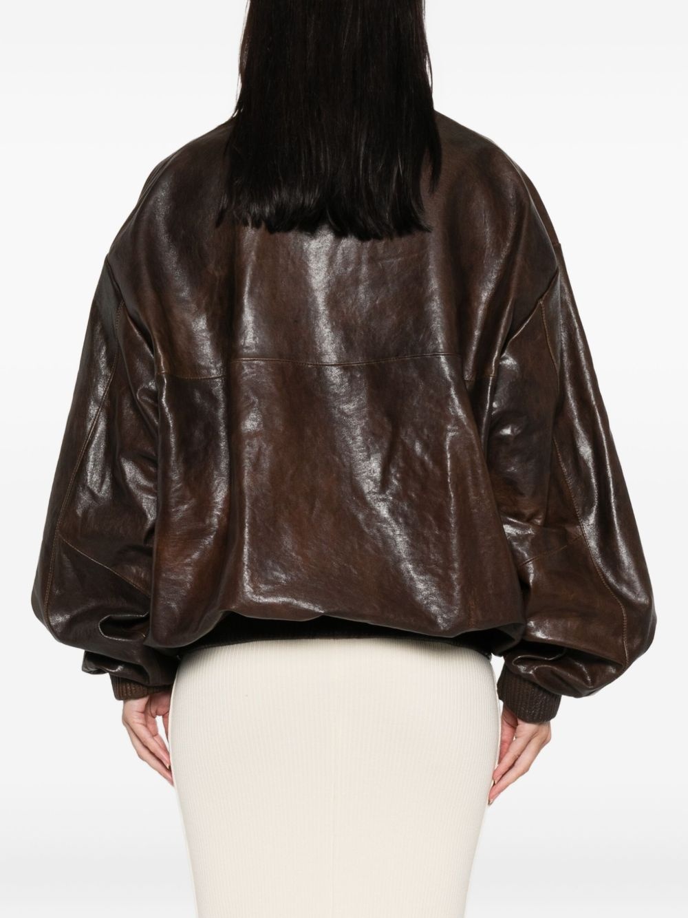 zip-front leather bomber jacket - 4