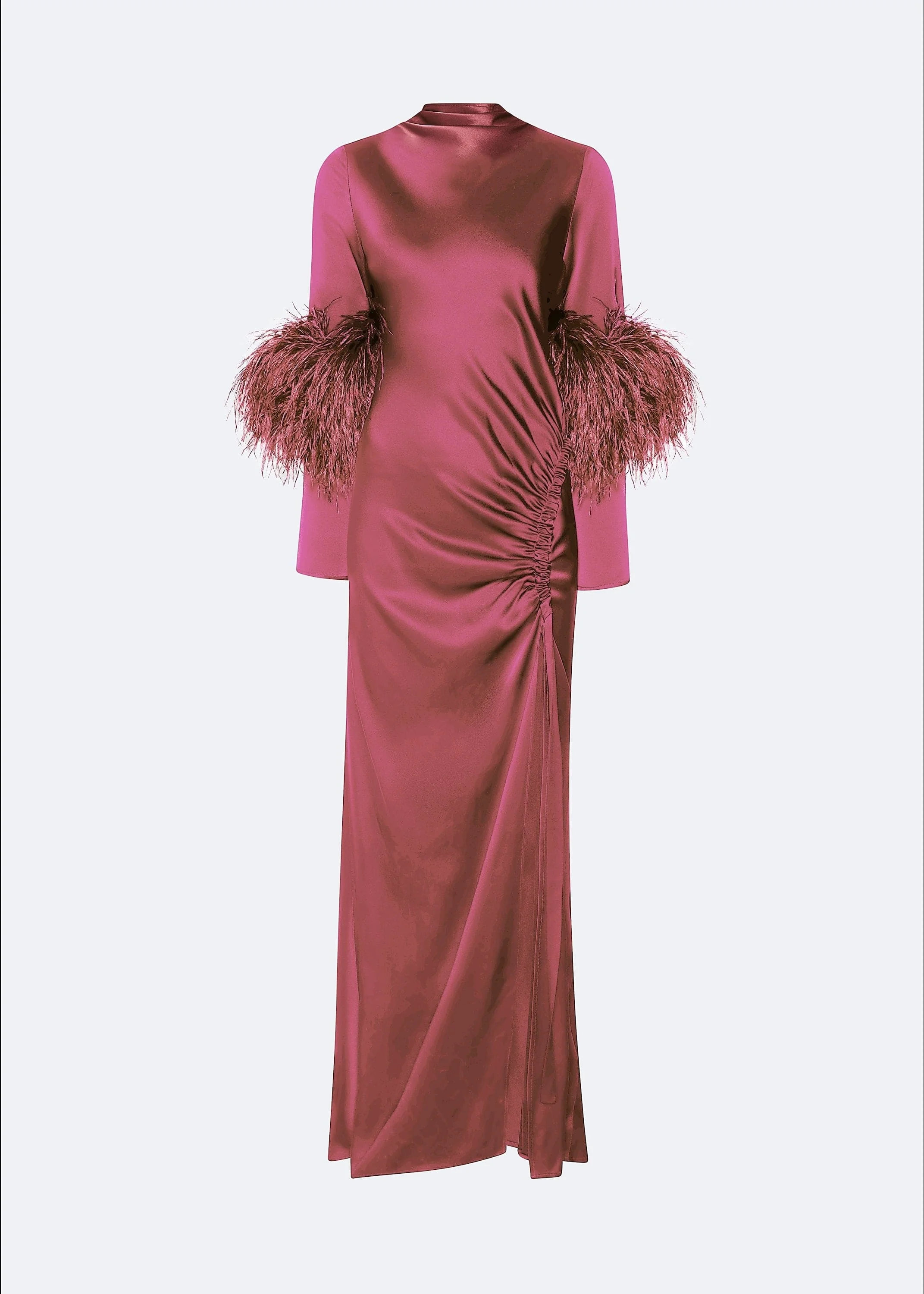 Satin Tab Gown With Feathers - 1
