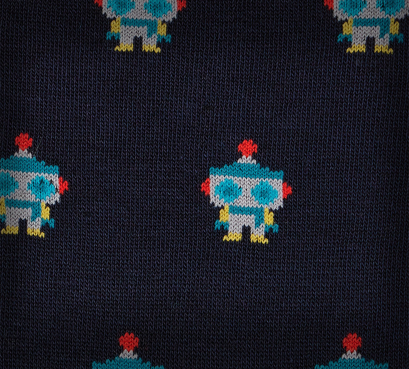 Dark Blue Cotton-Blend 'Robot' Socks 3