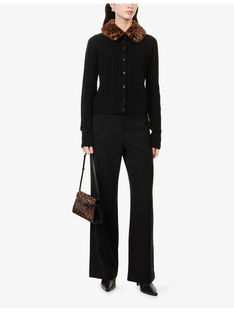 Reformation Hannah Faux Fur-Collar Merino-Wool Cardigan outlook