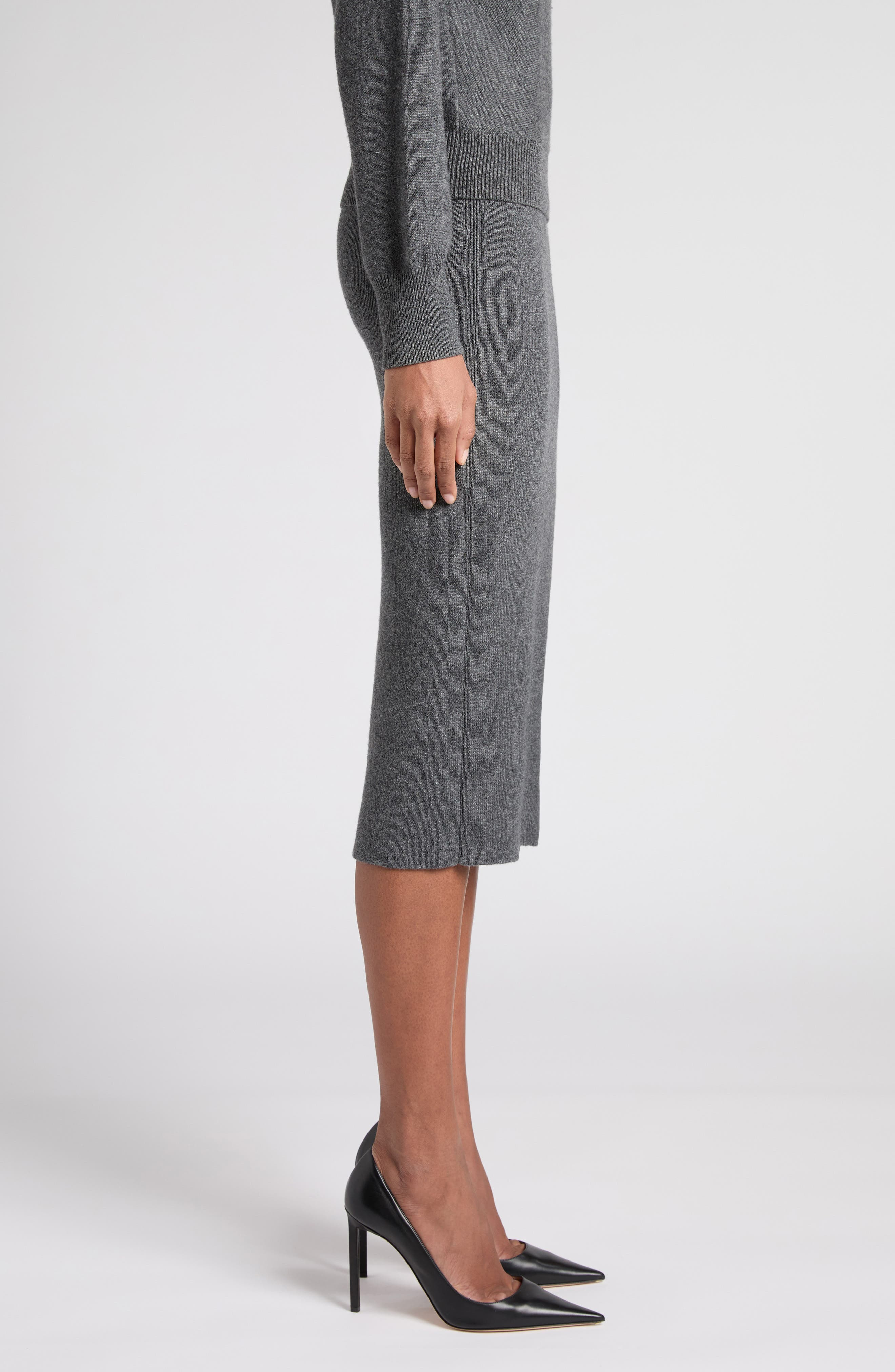 TOM FORD Stretch Cashmere & Cotton Pencil Skirt in Ig712 Dark Grey Melange at Nordstrom - 4