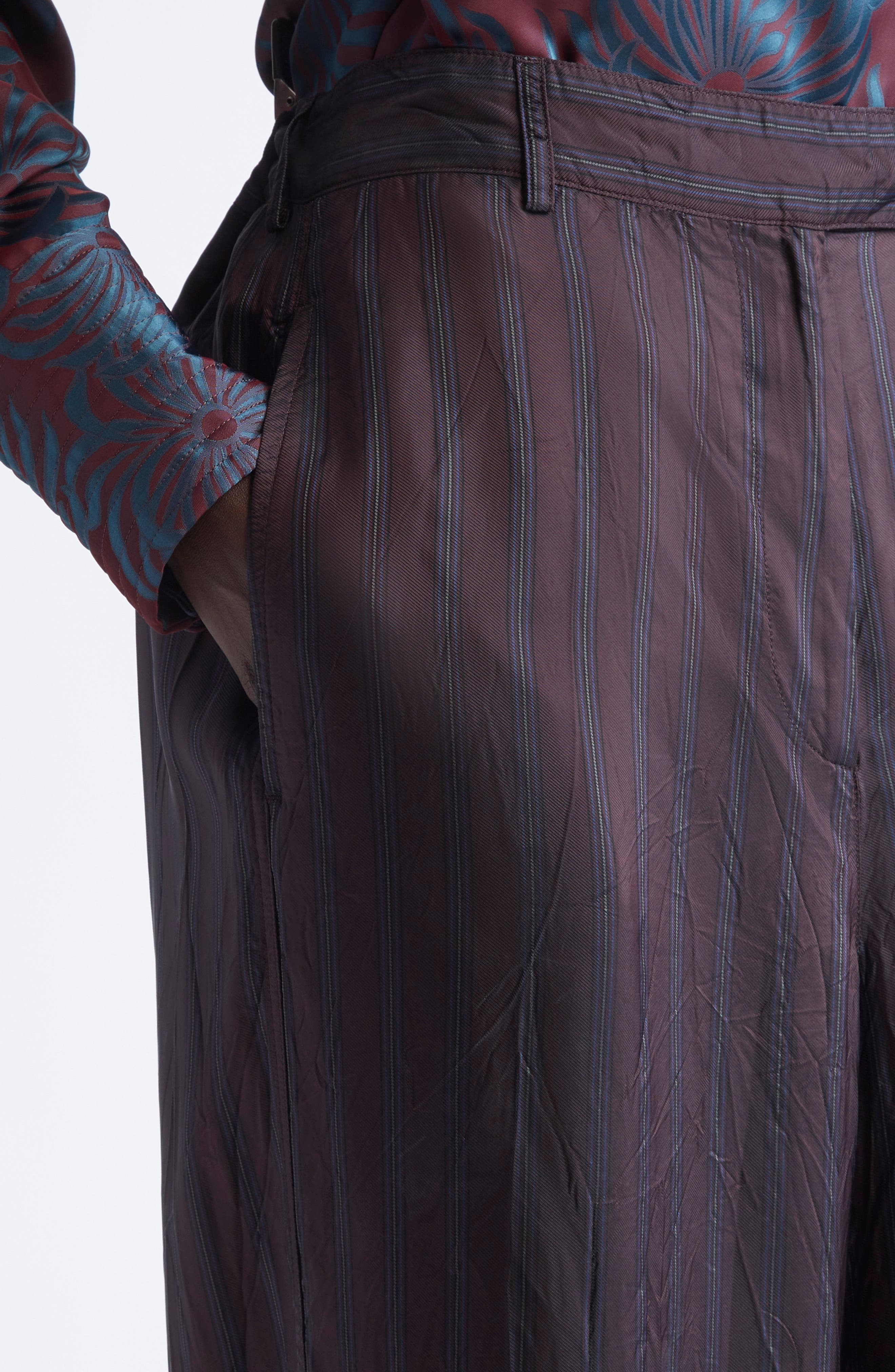 Dries Van Noten Peen Crinkled Stripe Cupro Wide Leg Pants in Burgundy at Nordstrom - 5