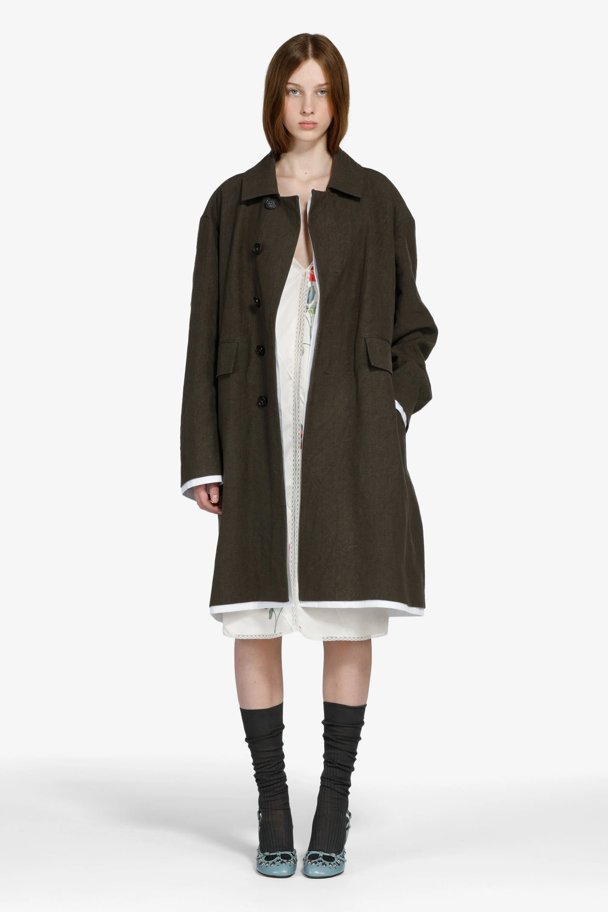 SINGLE-BREASTED COAT WITH CONTRASTING HEM - 1