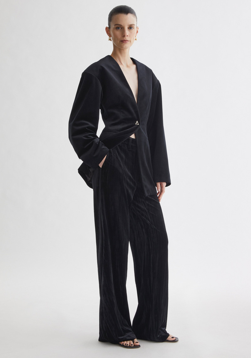 SOMERSET Collarless waisted velvet blazer 3