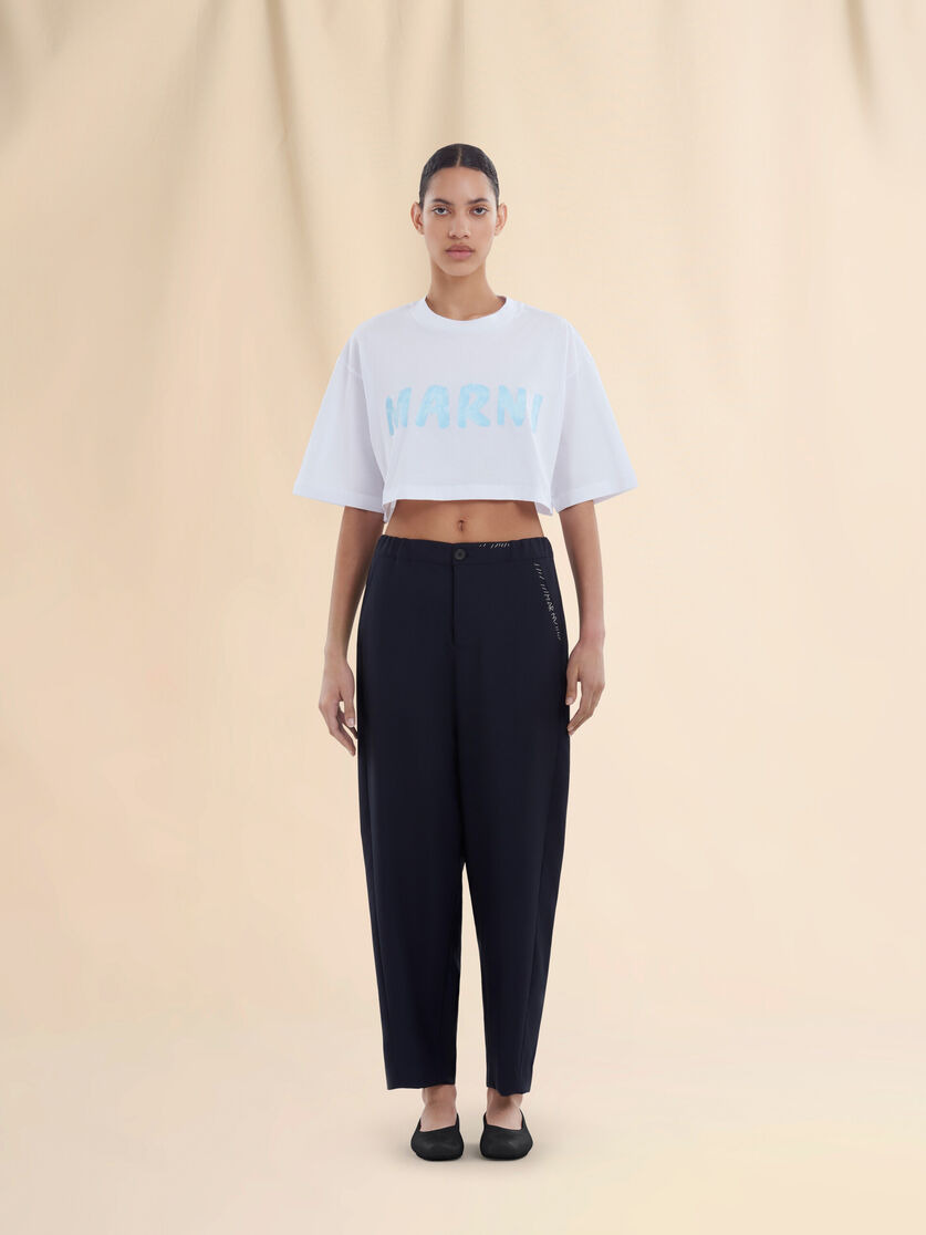 DEEP BLUE TROPICAL WOOL TROUSERS WITH MARNI MENDING - 2