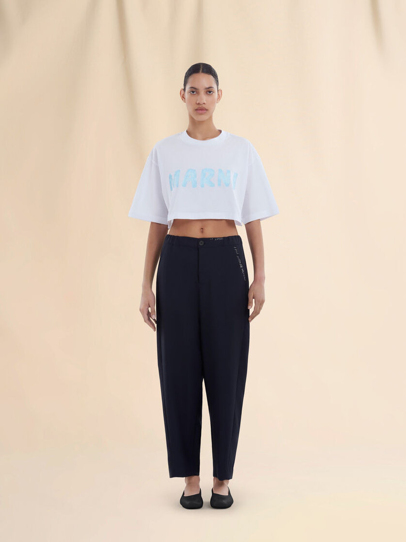 Marni DEEP BLUE TROPICAL WOOL TROUSERS WITH MARNI MENDING outlook