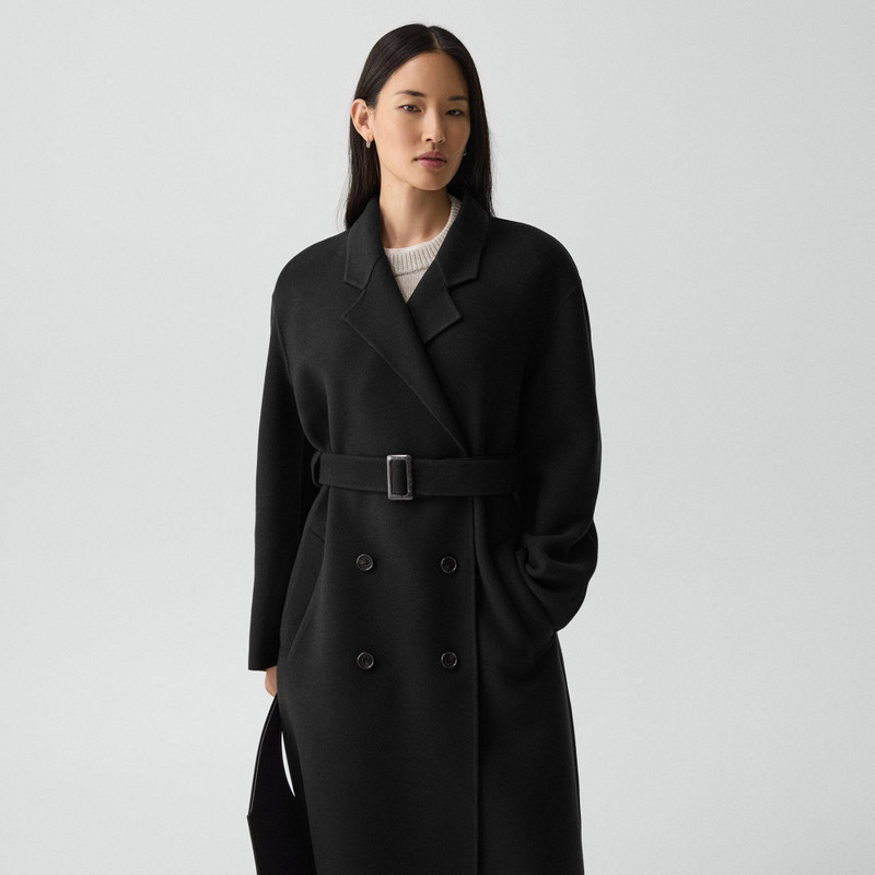Long Belted Trench Coat in Textured Wool-Cashmere 5