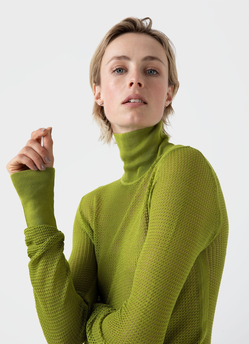 Edie Campbell Open Knit Silk Funnel 1