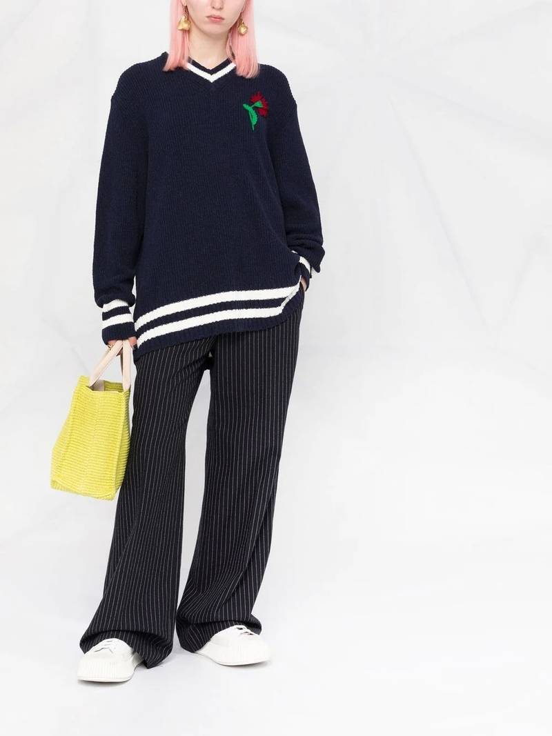 Maison Margiela floral-embroidered V-neck jumper outlook