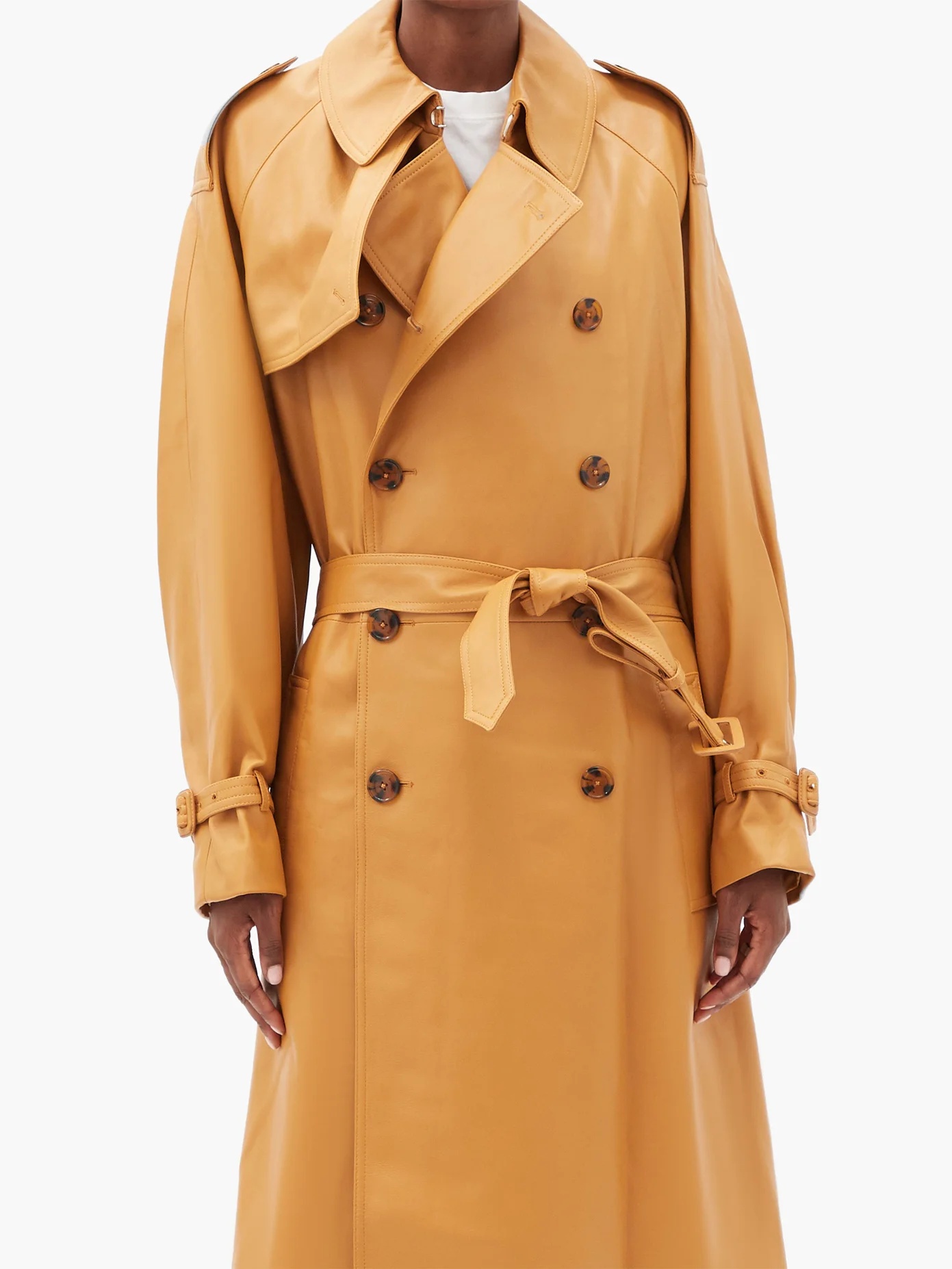 Double-breasted leather trench coat - 6