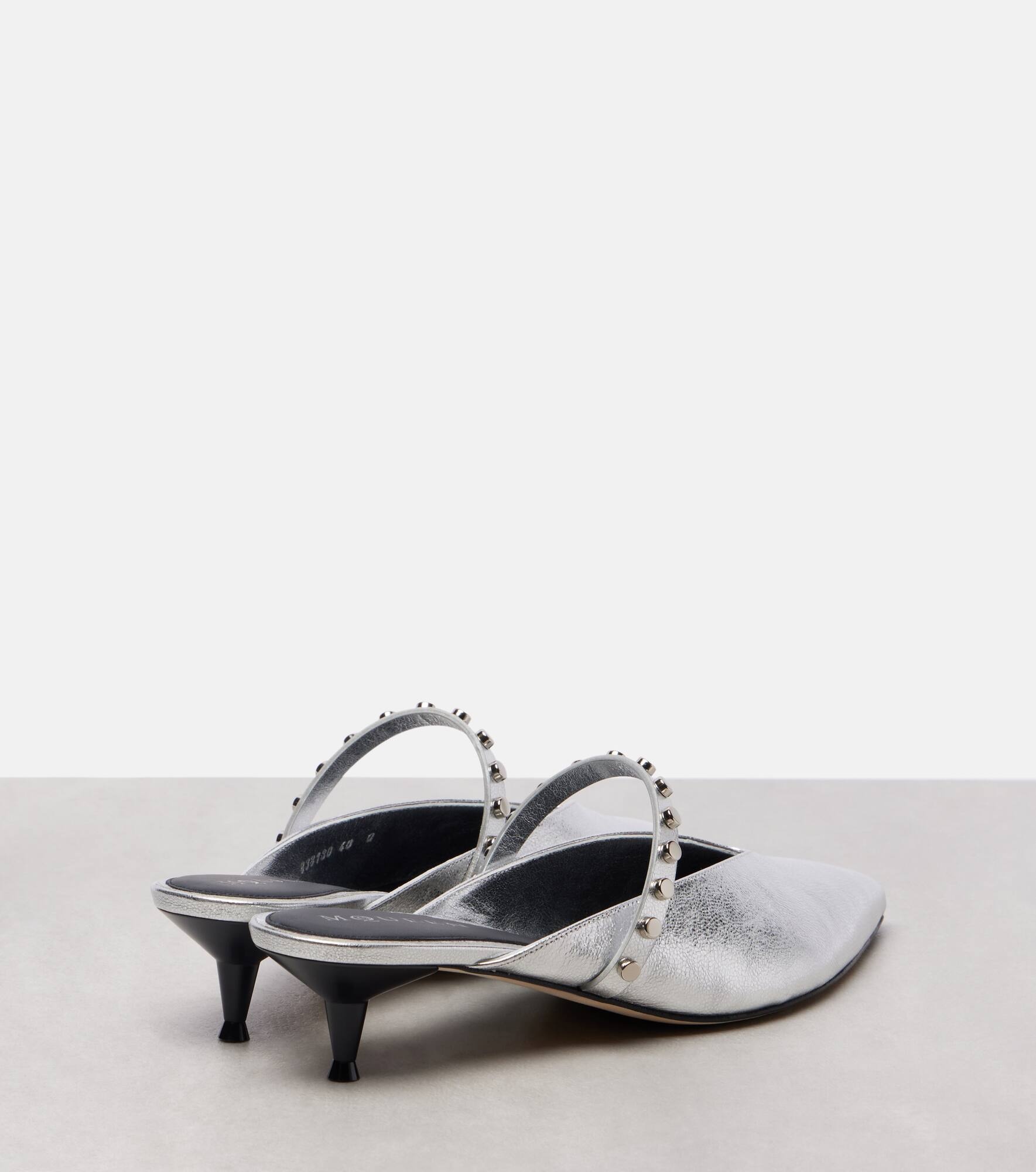 Embellished metallic leather mules - 2