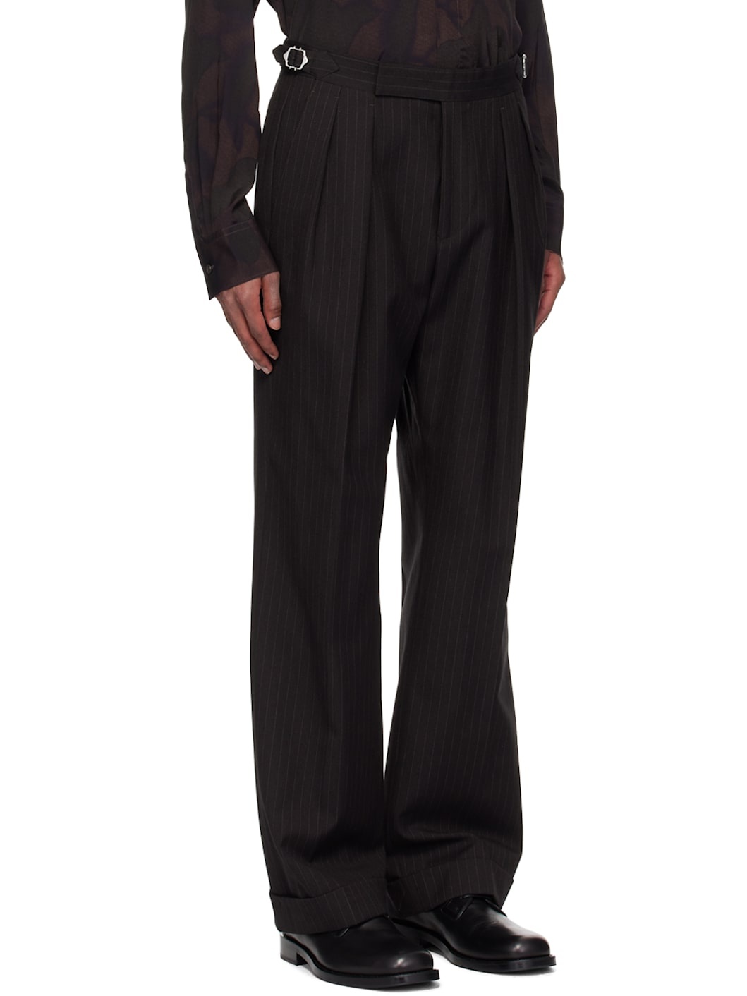 Brown Wool Pinstripe Trousers - 2