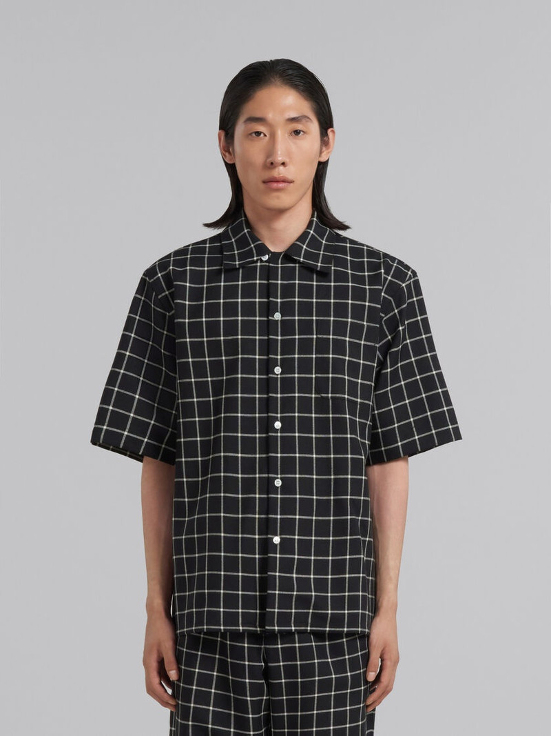 Marni BLACK CHECKED WOOL BOWLING SHIRT outlook