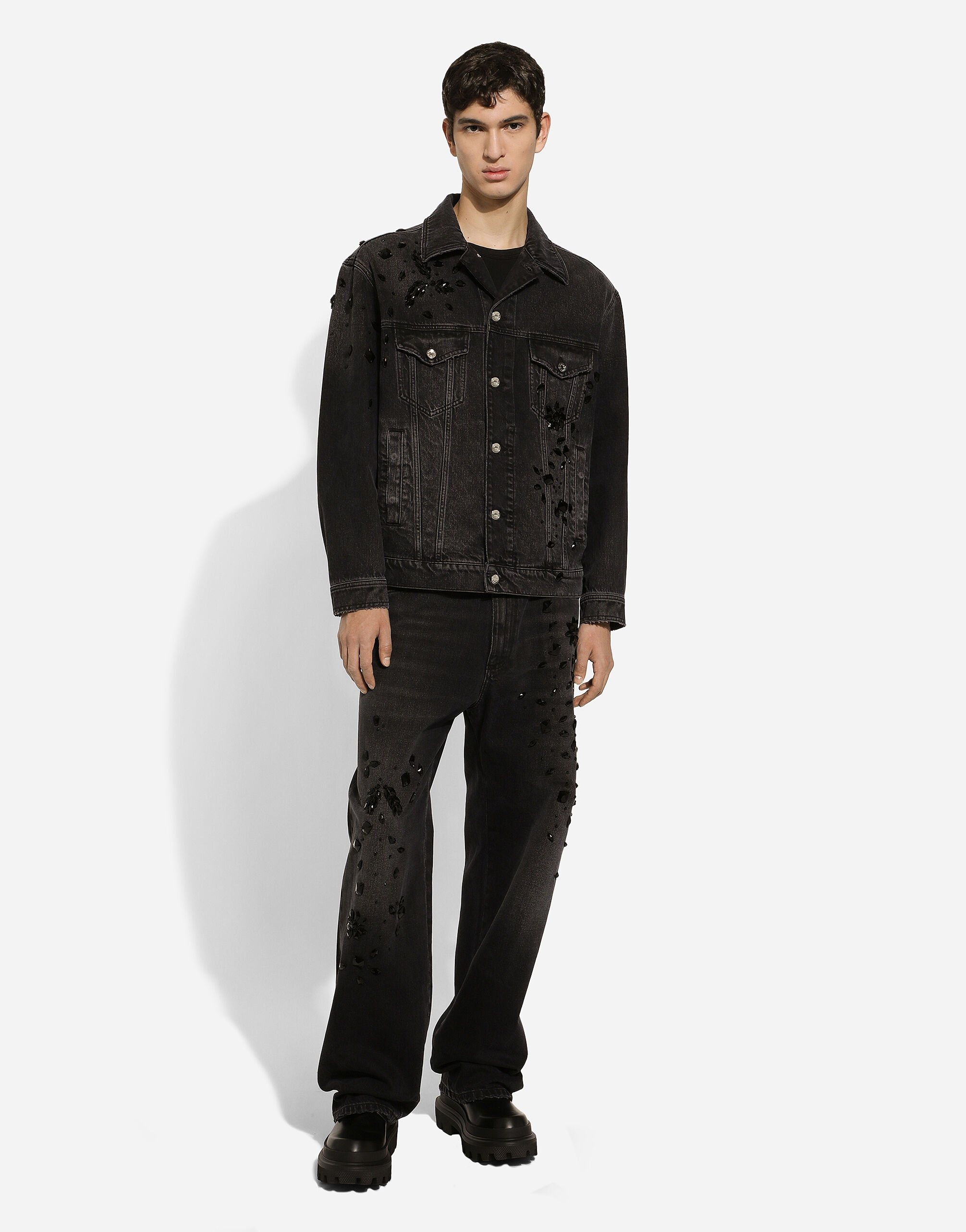Oversize washed jeans with rhinestone embellishment - 2