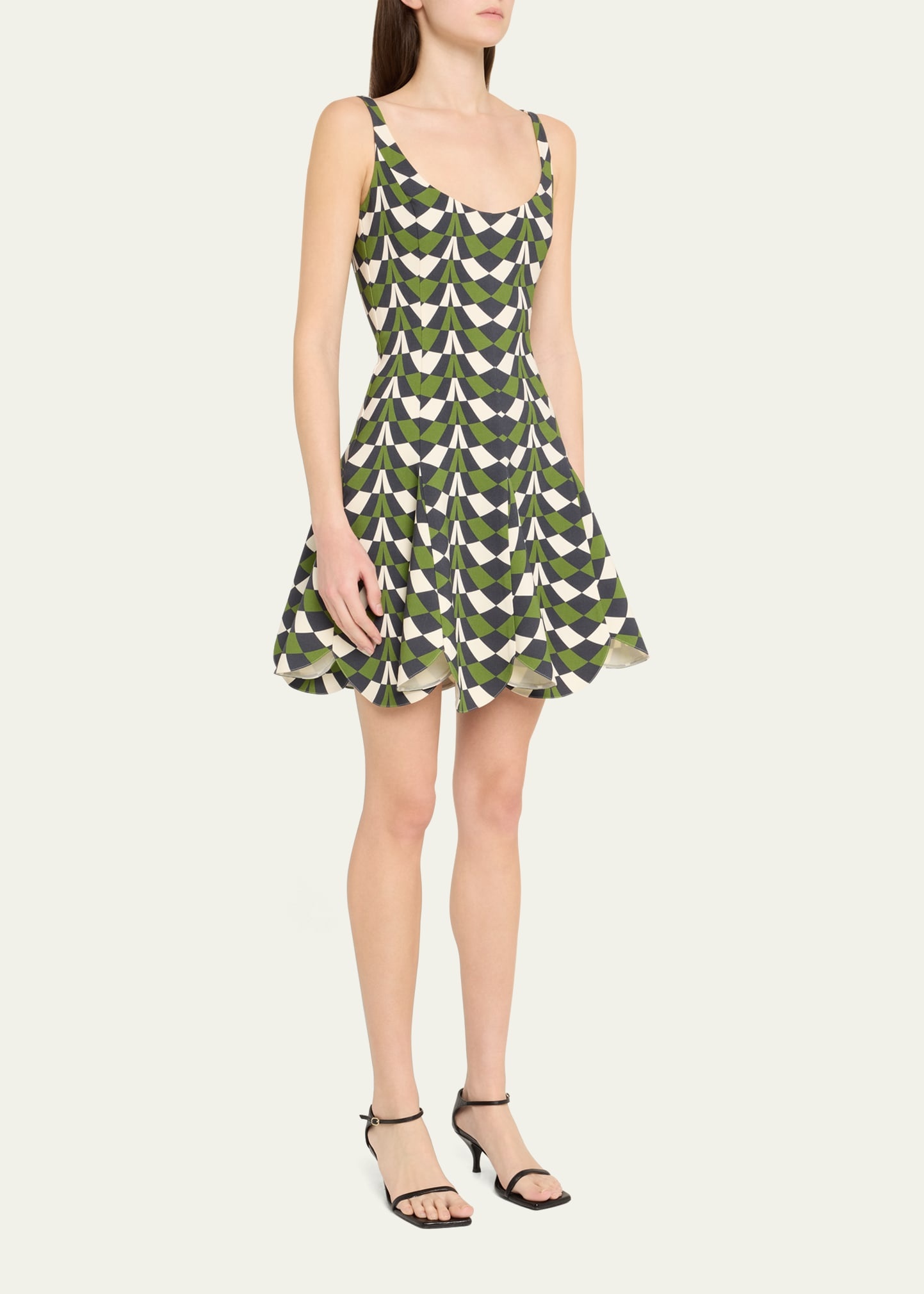 Geometric Fit-and-Flare Scalloped Wool Mini Dress - 4