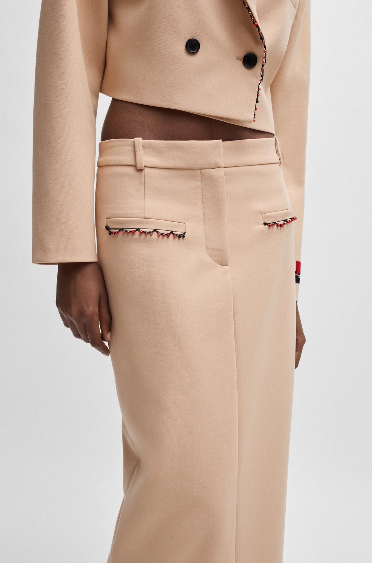 HUGO X LES BENJAMINS LOW-RISE PENCIL SKIRT WITH BEADED TRIMS - 5
