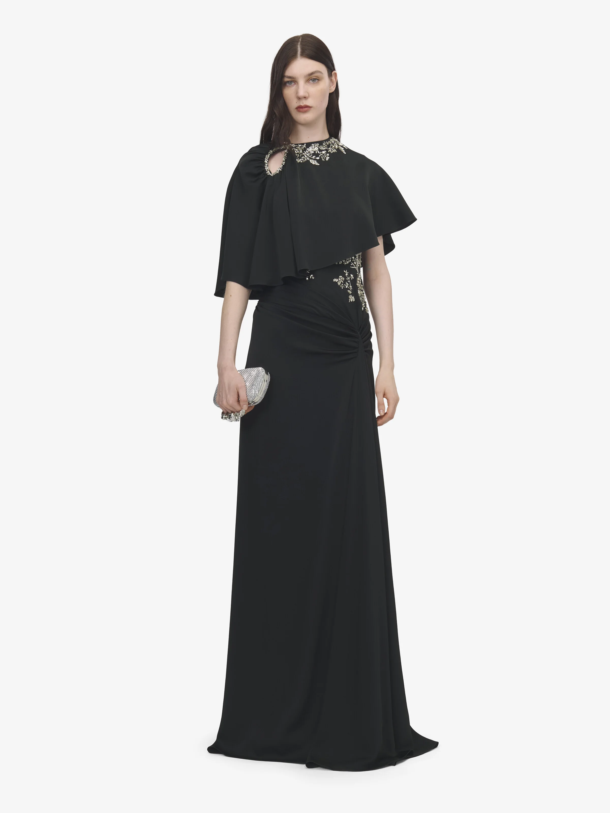 Floral Embroidery Asymmetric Cape - 1