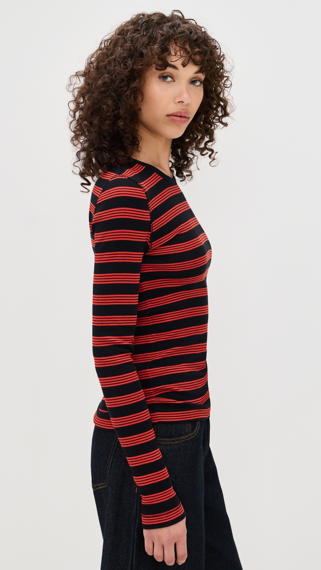 Soft Cotton Rib Striped Long Sleeve Tee - 4