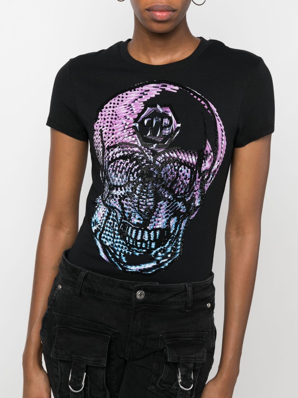 crystal-embellished skull T-shirt - 5