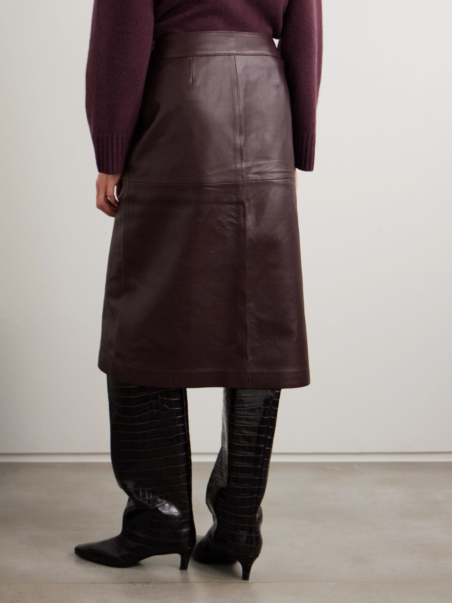 Sevres paneled leather skirt Plum - 4
