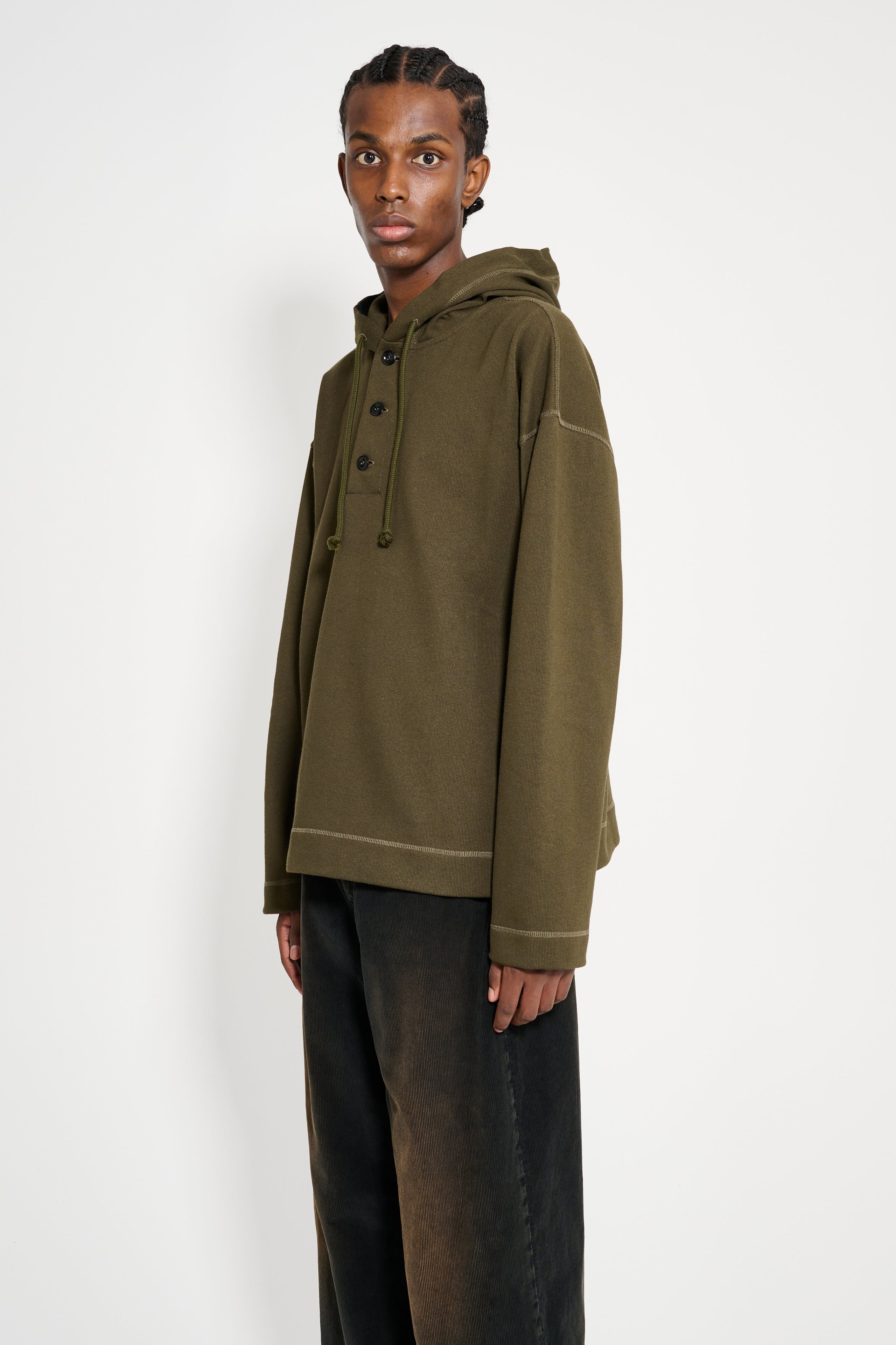 MARGARET HOWELL MHL BUTTON HOODIE OPEN END JERSEY SEAWEED - 2