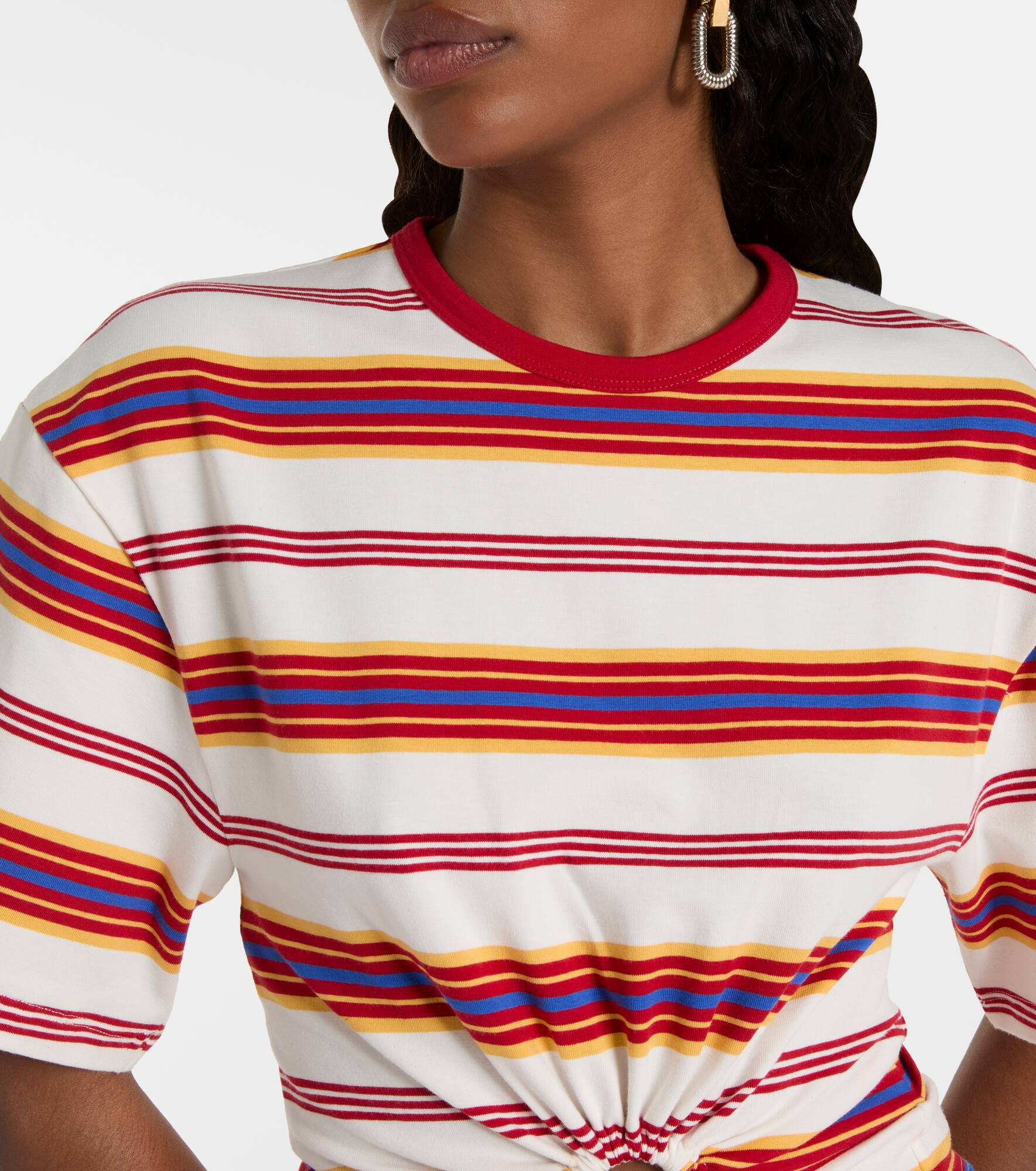 Gathered striped cotton-blend T-shirt - 4