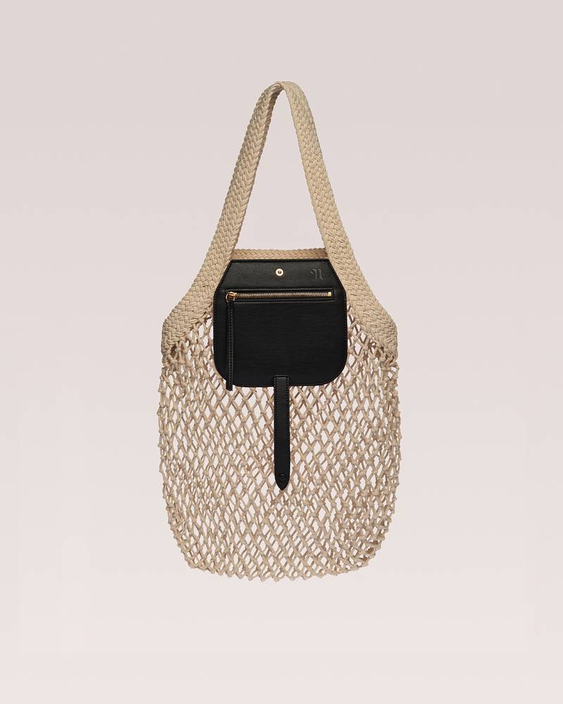 RUBA - Cotton mesh shopping tote - Black/Creme 1