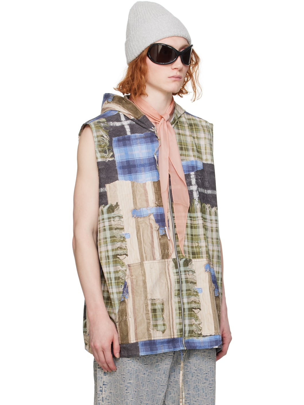 Green Print Hooded Vest - 4