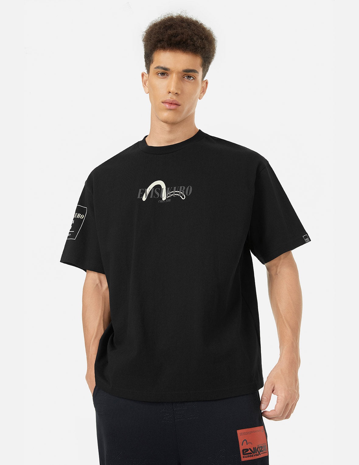 Logo Embroidery and Kamon Print Loose Fit T-Shirt - 5