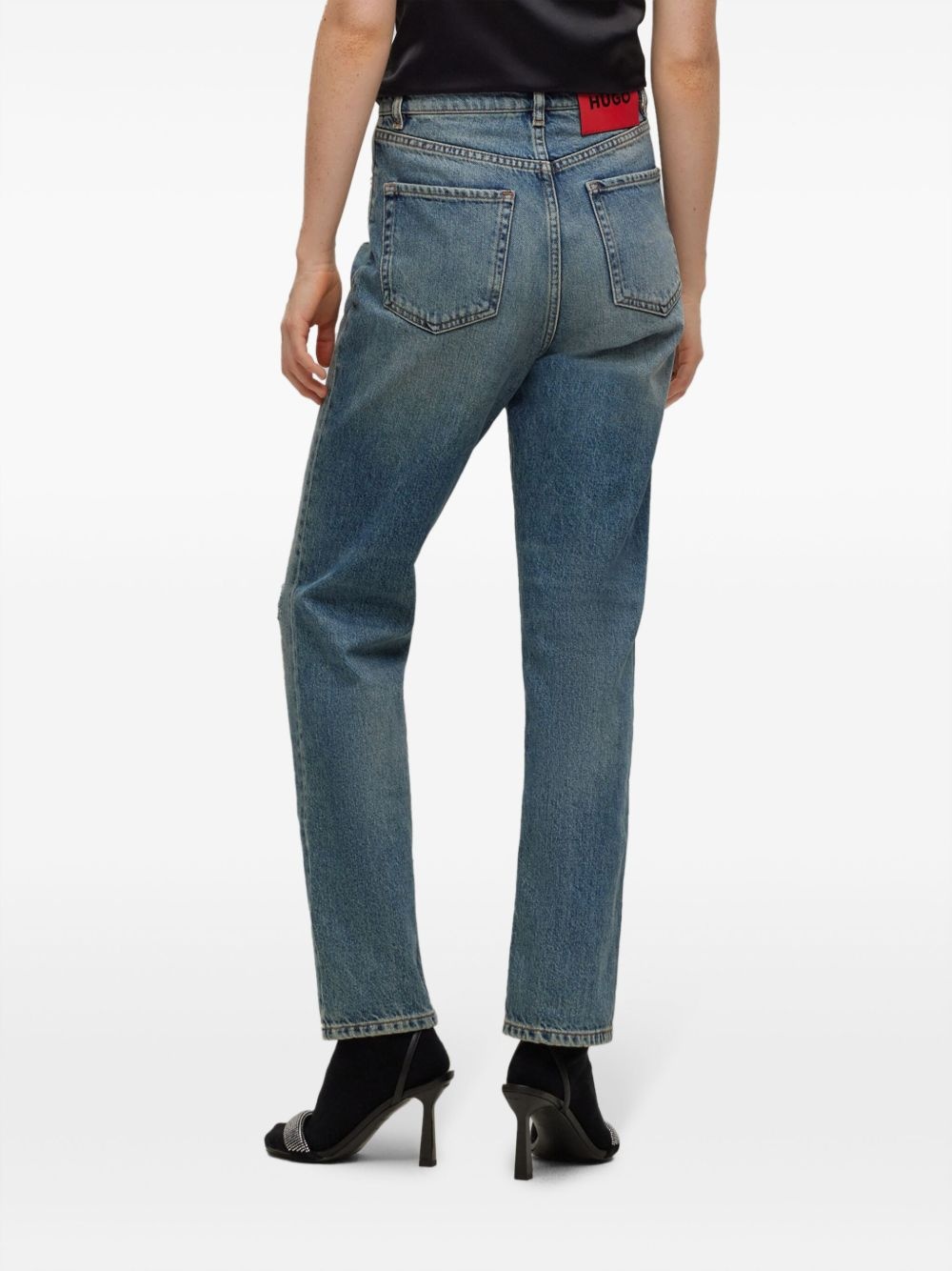 logo-patch cotton tapered jeans - 4