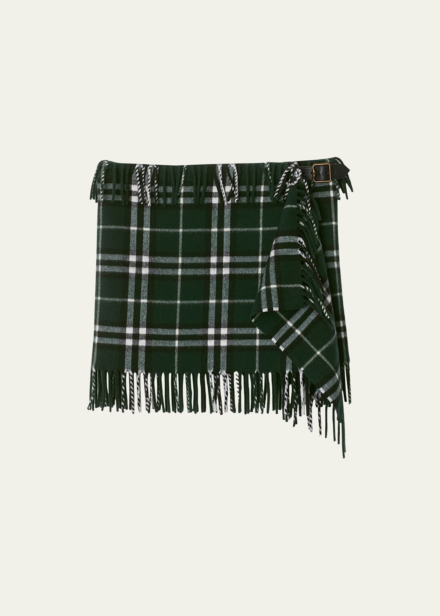 Check Mini Fringe Wool Cashmere Kilt - 1