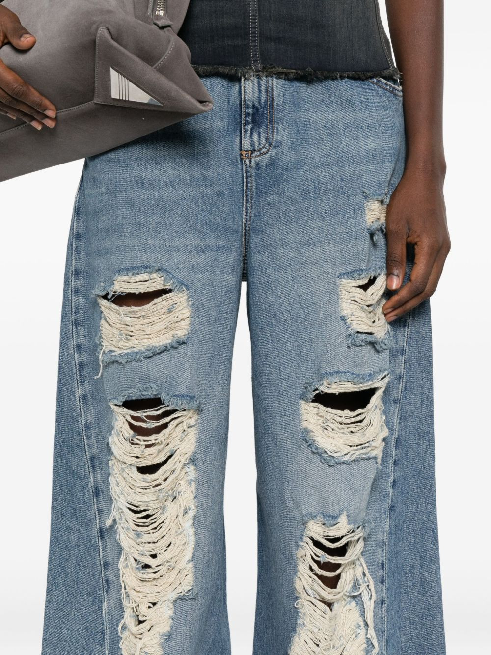 distressed frayed jeans - 5