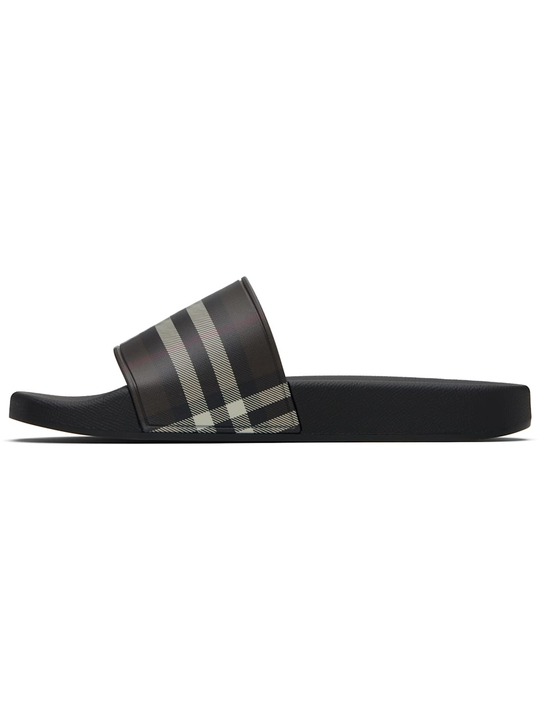 Brown & Black Check Pool Slides - 3