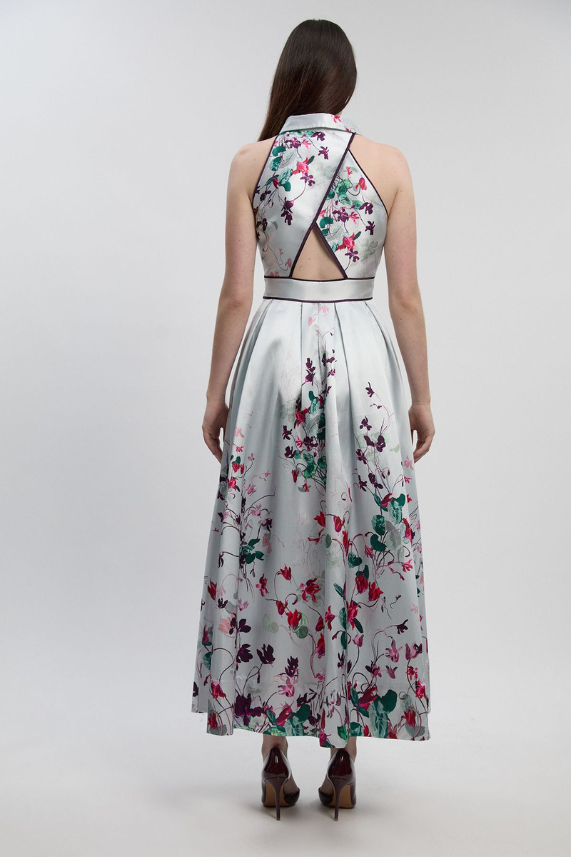 Scattered Floral Twill Collared Woven Maxi Dress 4