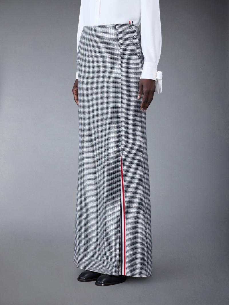 Houndstooth Heavy Wool Suiting Floor Length 4-Vent Skirt 4