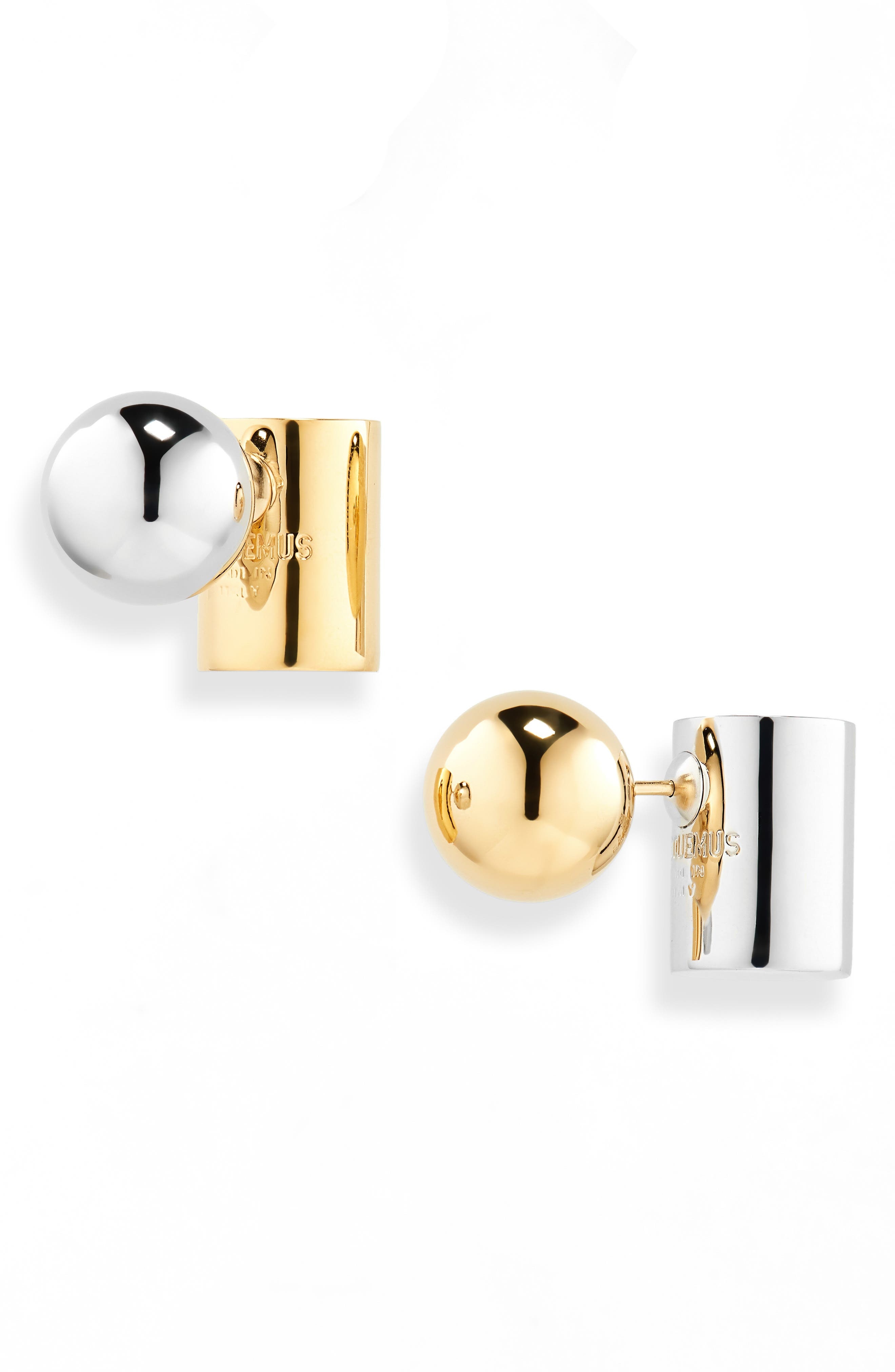 Jacquemus Les Boucles Perlina Mismatched Ear Jackets in Gold /Silver at Nordstrom - 1