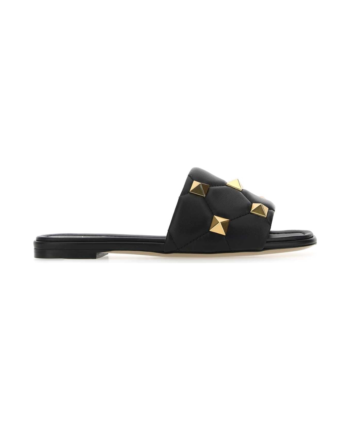 Black Nappa Leather Roman Stud Slippers - 1