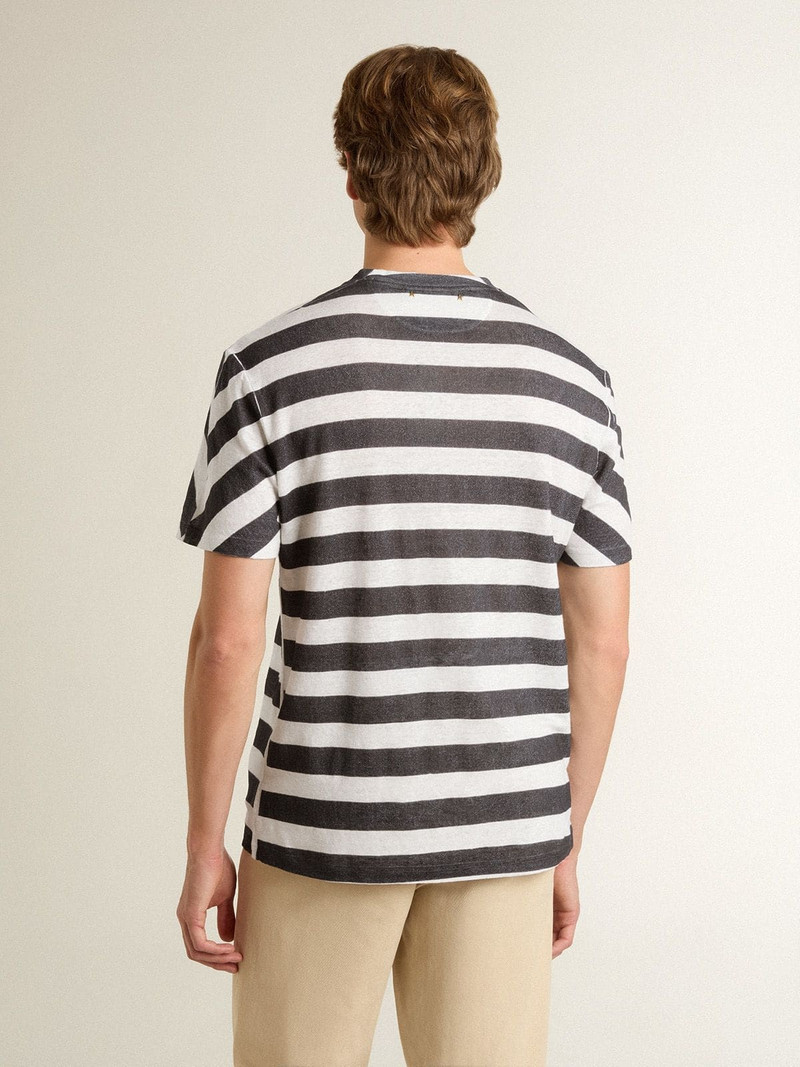 Men's white and blue striped T-shirt with Pescheria Golden print 4