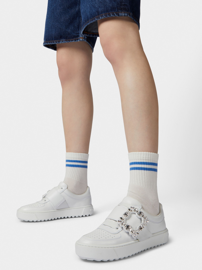 Roger Vivier Very Vivier Strass Buckle Sneakers in Leather outlook