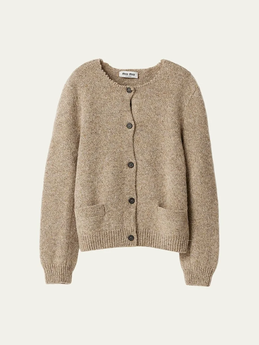 Raw-Edge Crewneck Wool Cardigan - 1