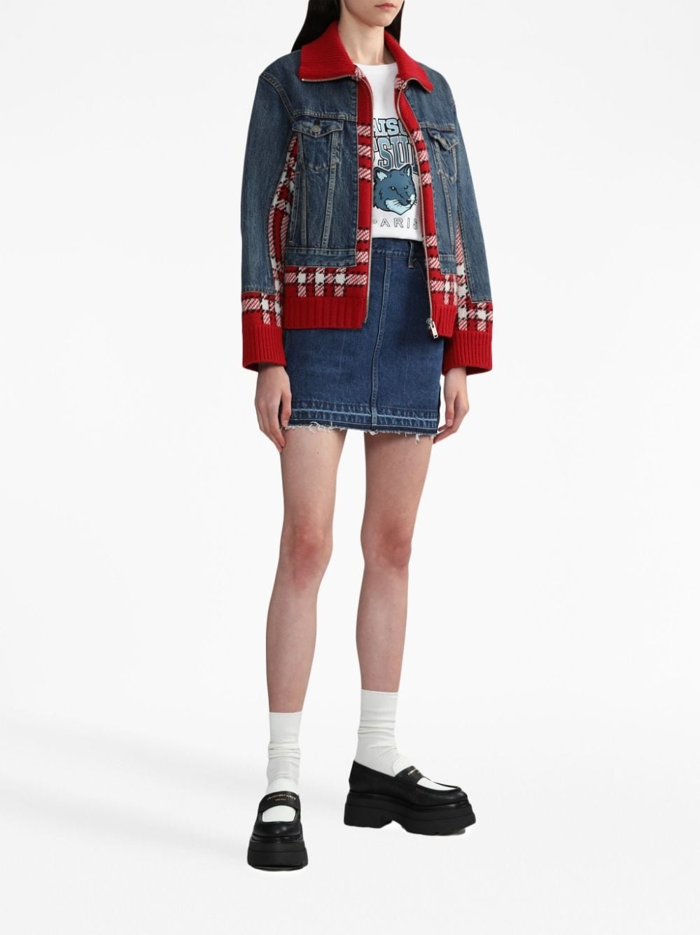 plaid-check panelled jacket - 2