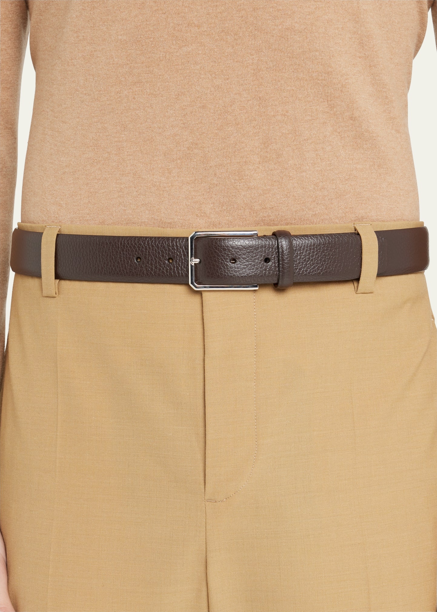 Men's Rectangle Buckle Grained Leather Belt - 2