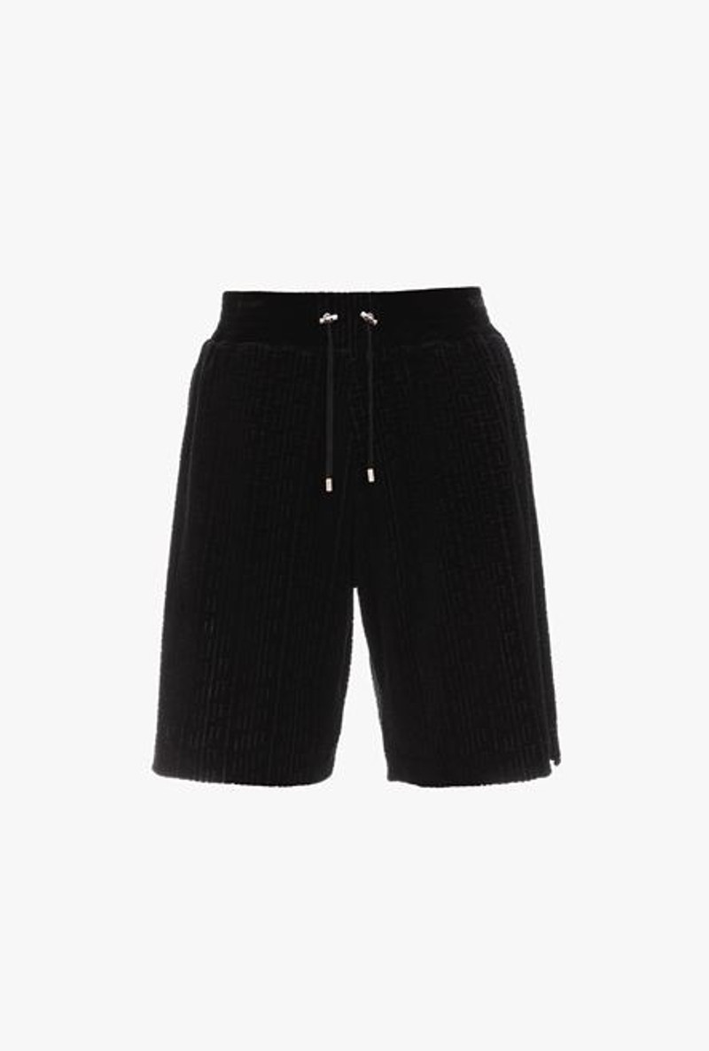Black shorts with embossed velvet Balmain monogram 1
