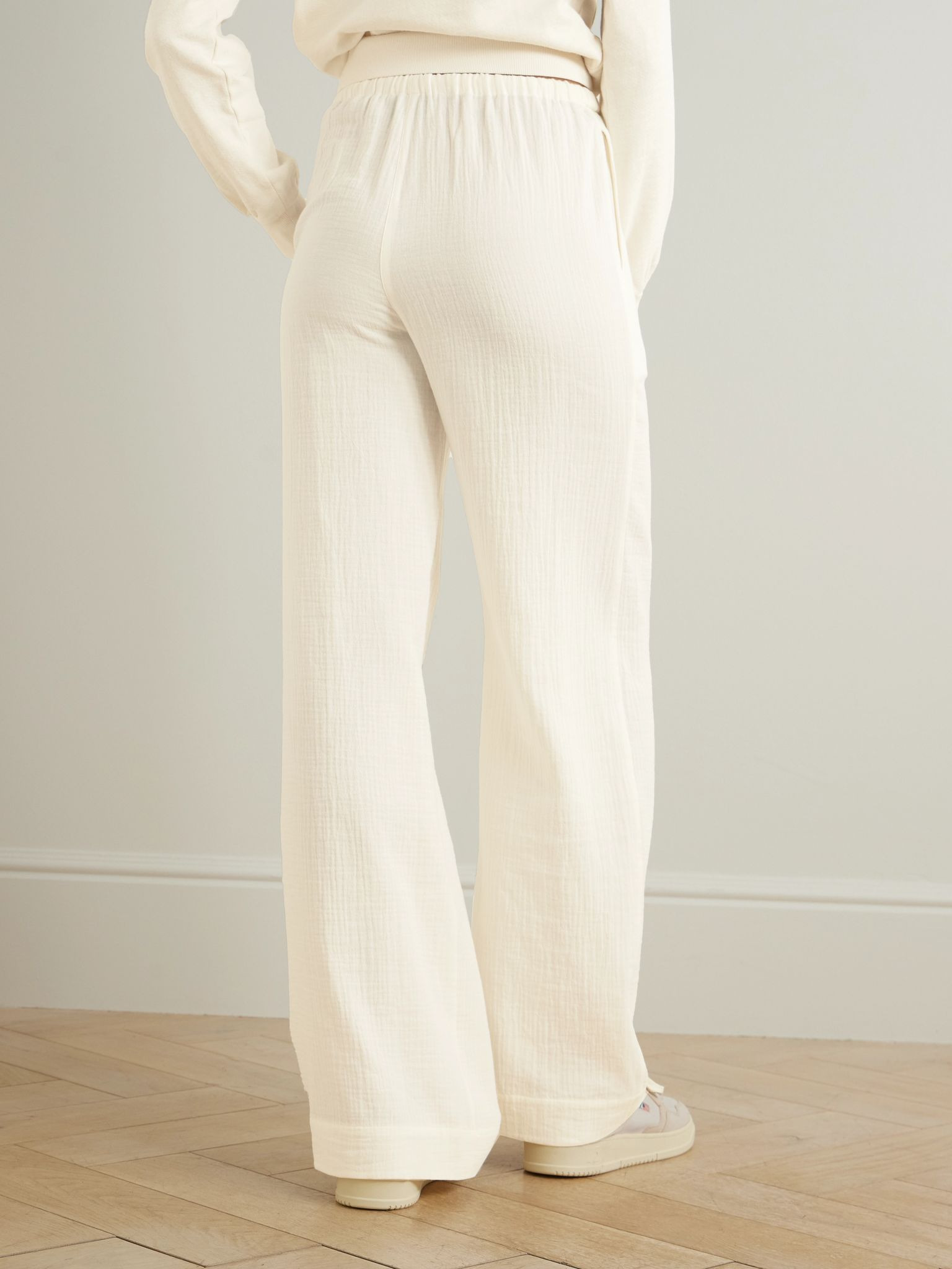 Brody embellished cotton-gauze straight-leg pants Ivory - 3