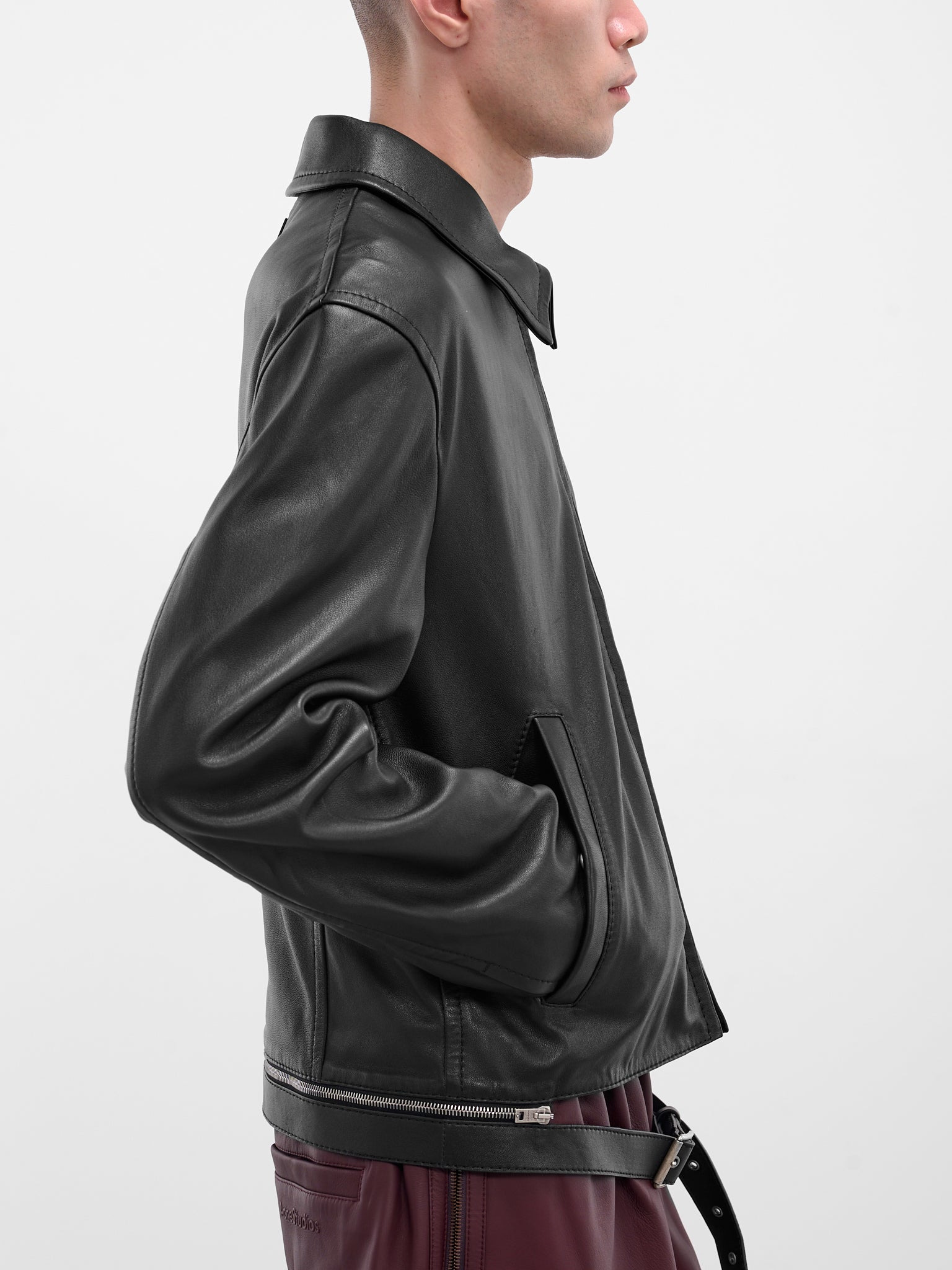 Black Lamb Leather Zip Jacket - 5