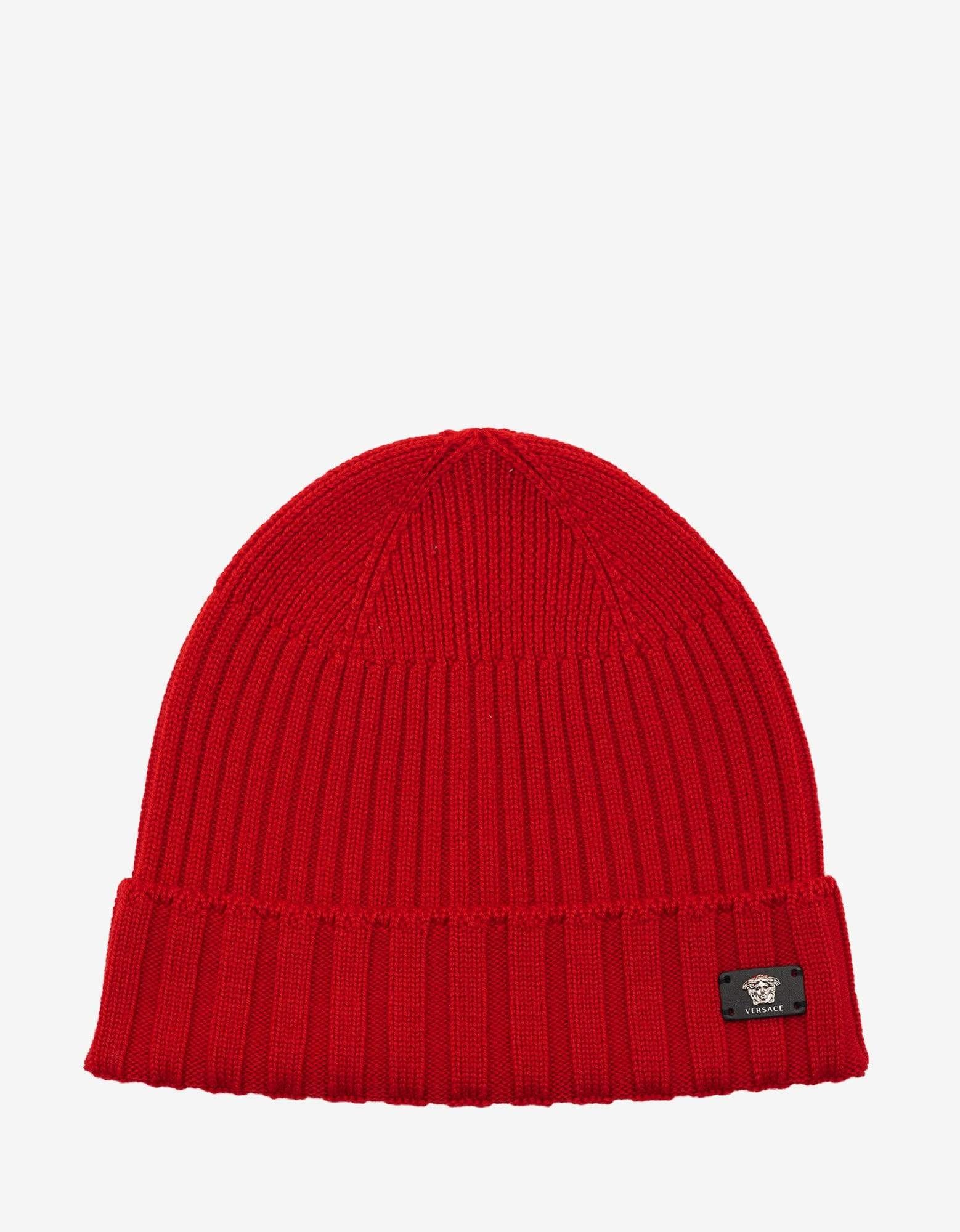 Red Ribbed Wool Beanie Hat - 1
