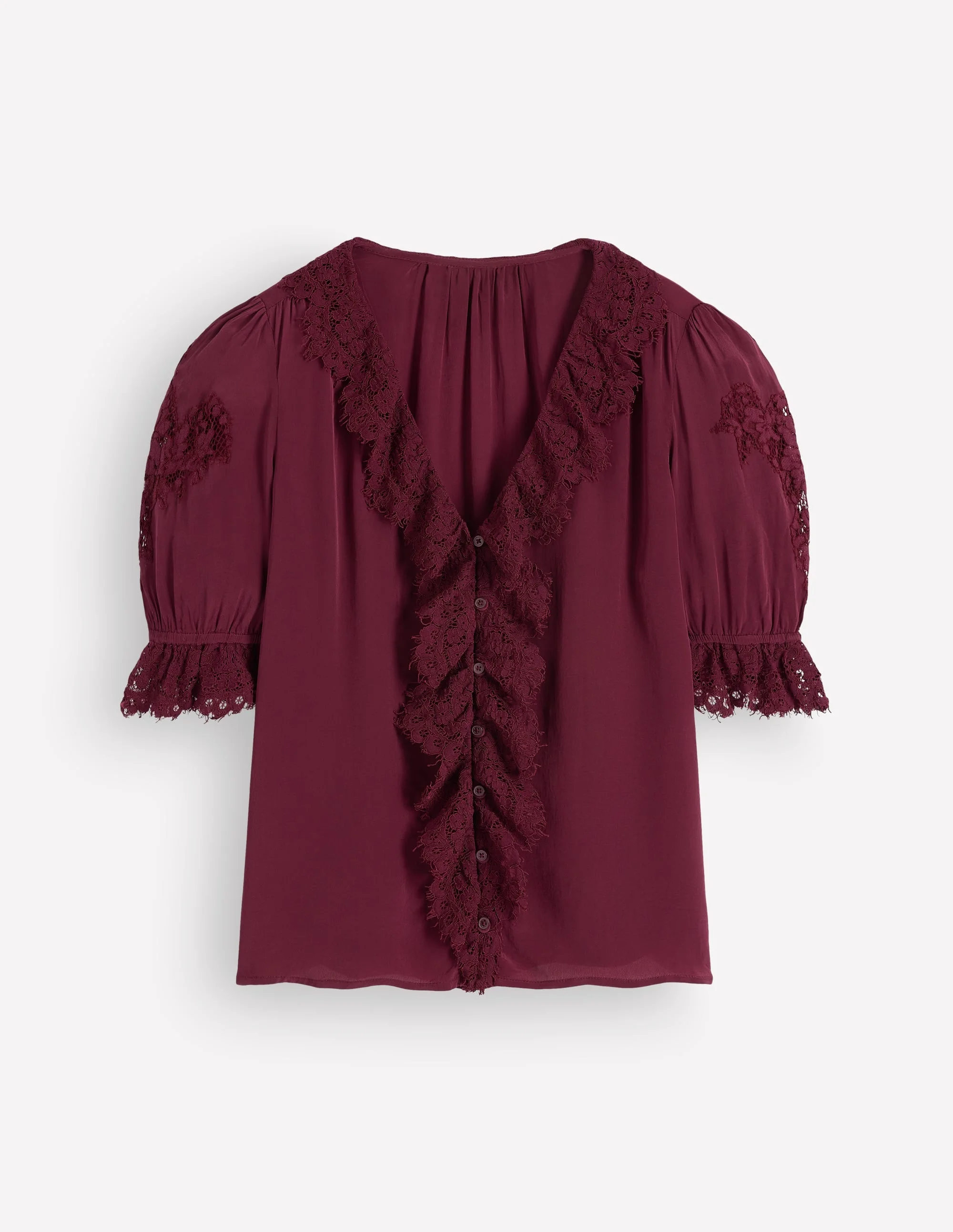 Ruffle V-neck Lace Top-Deep Wisteria - 1