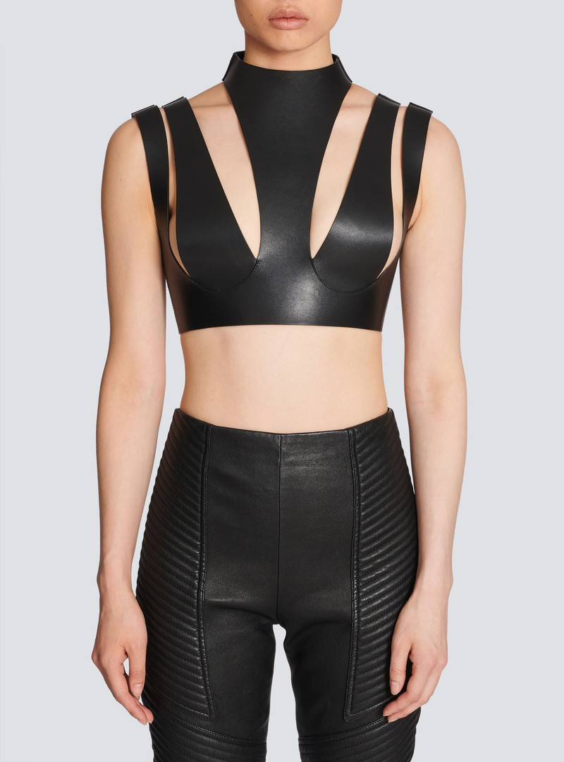 Cut-out leather crop top 5
