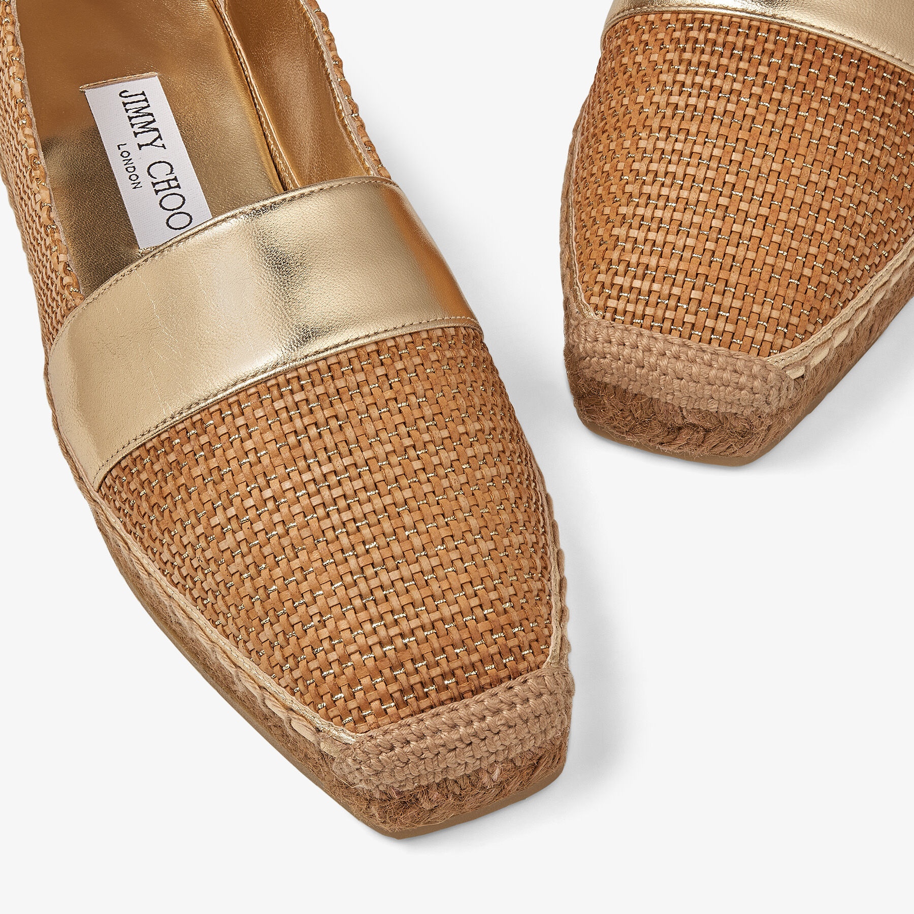 Dru Flat
Gold Metallic Nappa and Natural Woven Fabric Espadrilles - 4