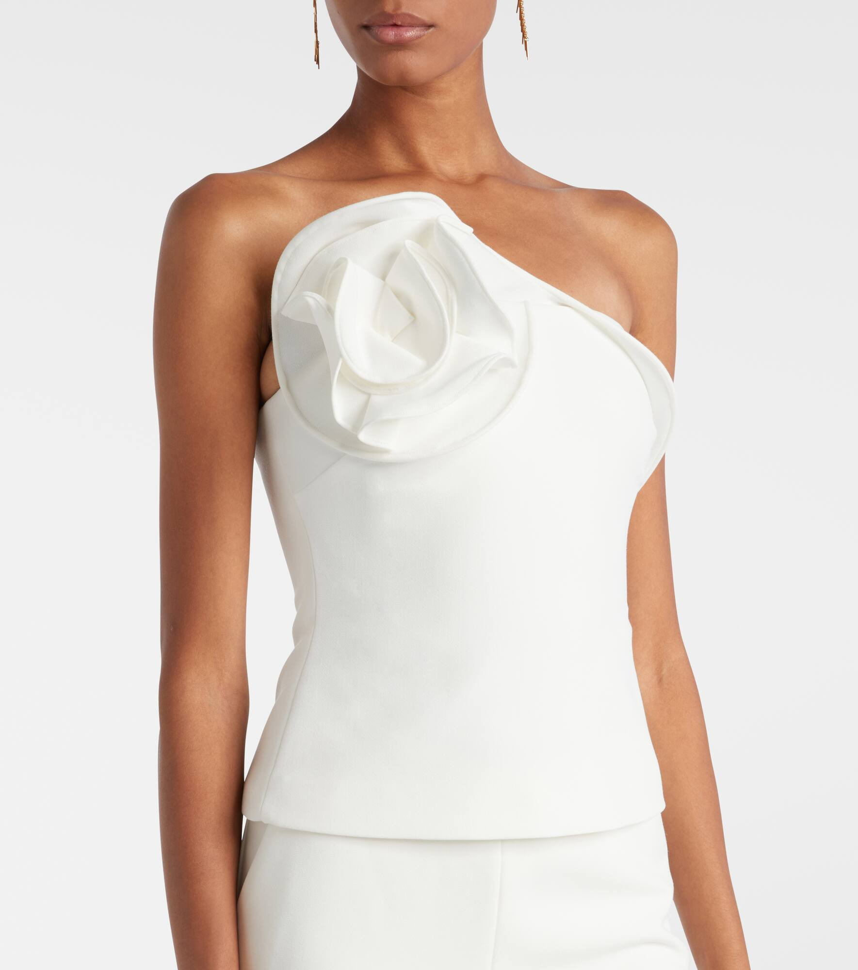 Floral-appliqué strapless crêpe top - 5